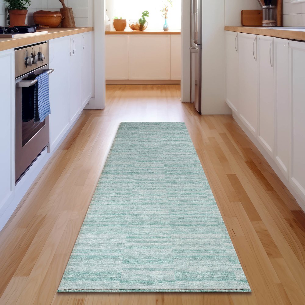 Premium Machine Washable Mayfield AMF817 Turquoise 2'3" x 7'6" Runner Rug. Picture 5