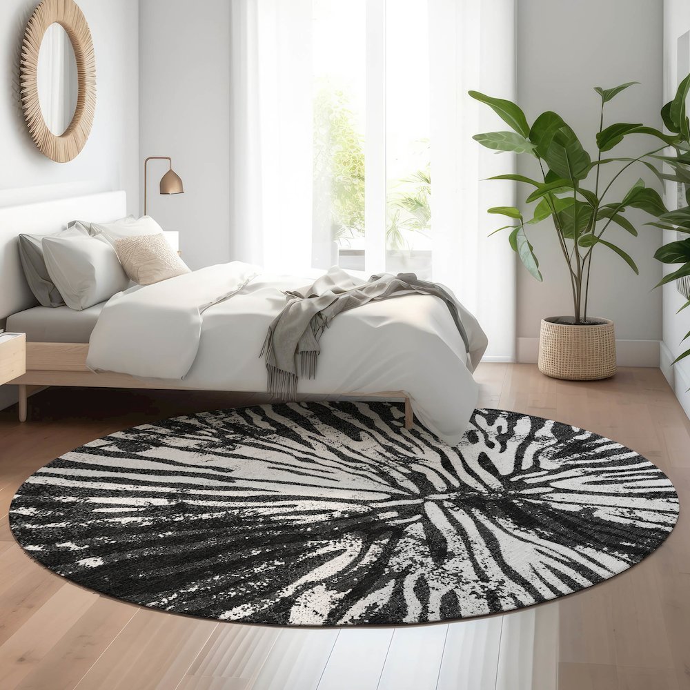 Premium Machine Washable Mayfield AMF818 Black 8' x 8' Round Rug. Picture 5