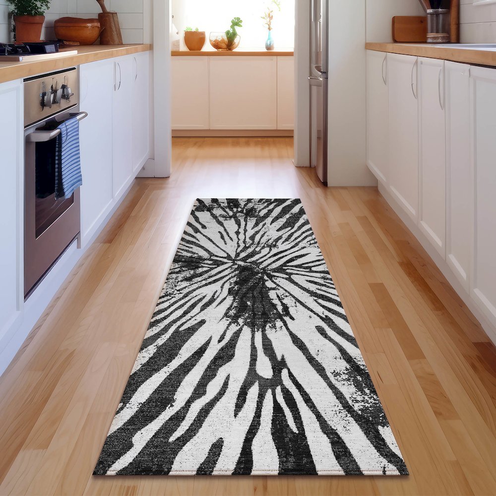 Premium Machine Washable Mayfield AMF818 Black 2'3" x 7'6" Runner Rug. Picture 5