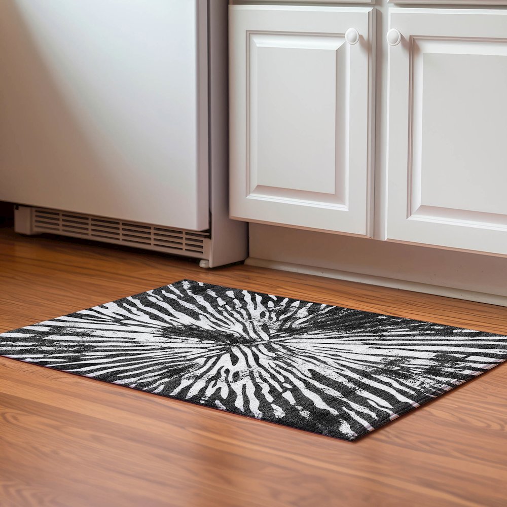Premium Machine Washable Mayfield AMF818 Black 1'8" x 2'6" Rug. Picture 5