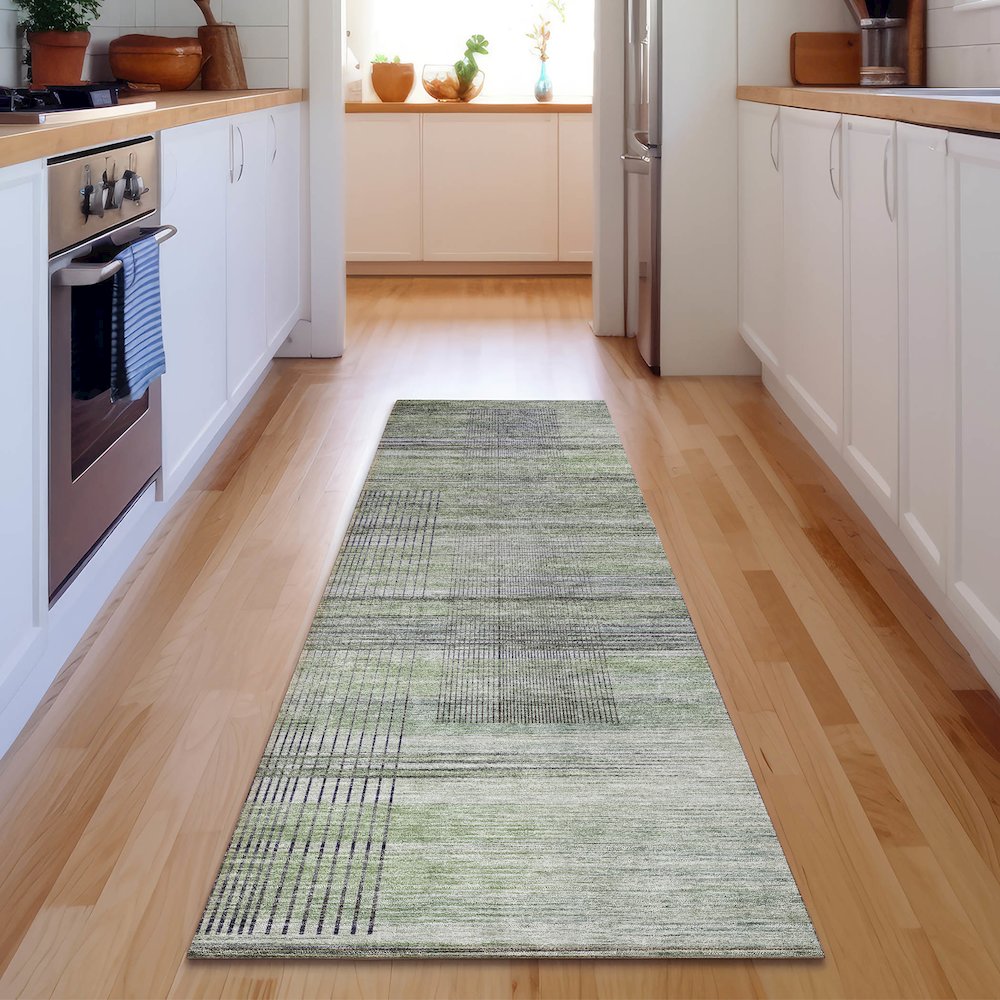 Premium Machine Washable Mayfield AMF819 Aloe 2'3" x 7'6" Runner Rug. Picture 5