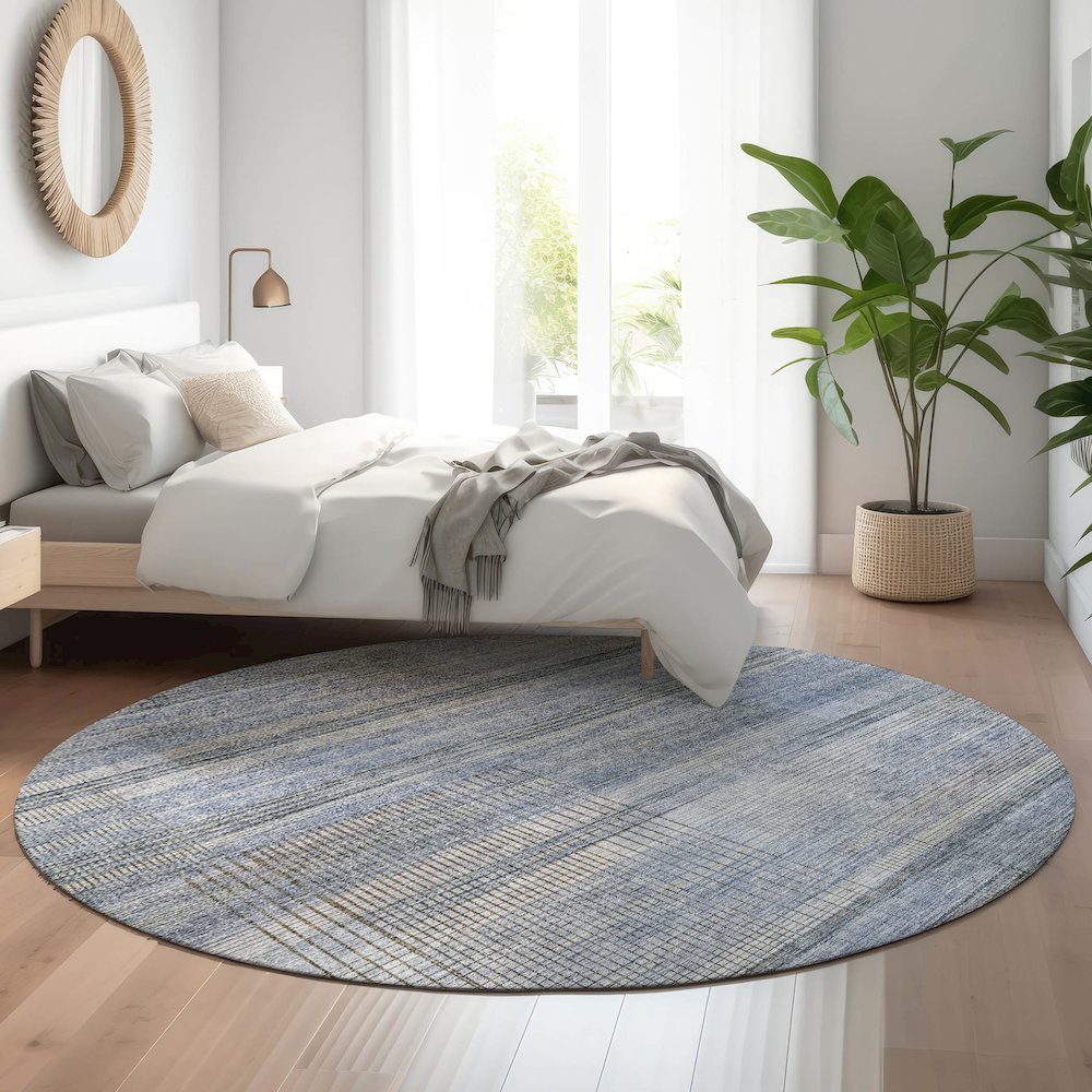 Premium Machine Washable Mayfield AMF819 Blue 8' x 8' Round Rug. Picture 5