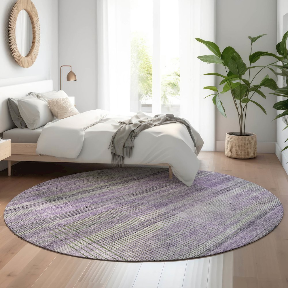 Premium Machine Washable Mayfield AMF819 Purple 8' x 8' Round Rug. Picture 5