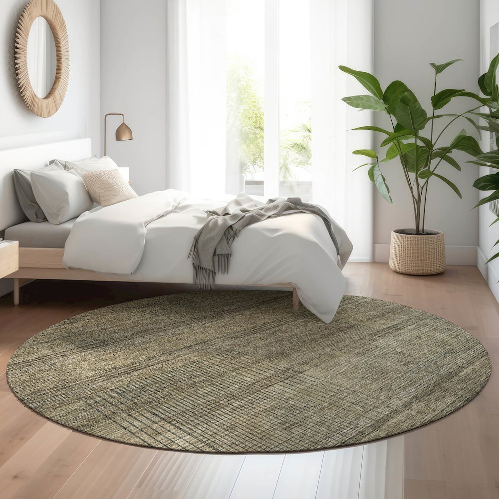 Premium Machine Washable Mayfield AMF820 Brown 8' x 8' Round Rug. Picture 5