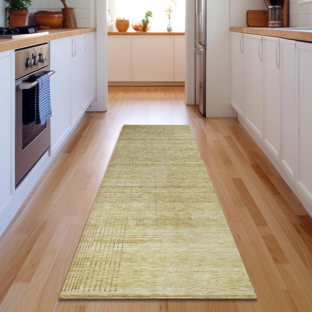 Premium Machine Washable Mayfield AMF820 Gold 2'3" x 7'6" Runner Rug. Picture 5