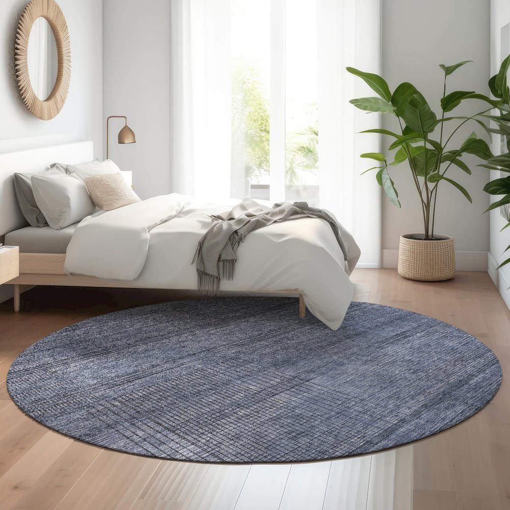 Premium Machine Washable Mayfield AMF820 Navy 8' x 8' Round Rug. Picture 5