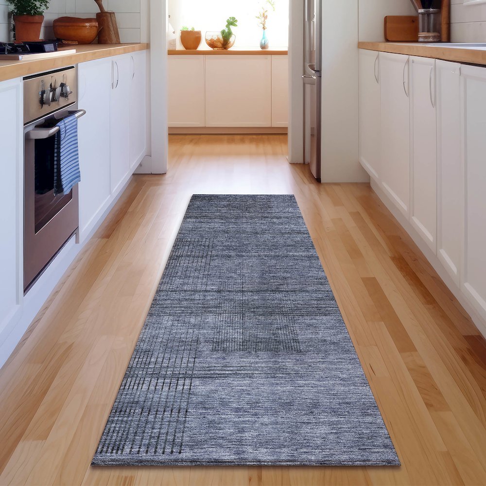 Premium Machine Washable Mayfield AMF820 Navy 2'3" x 7'6" Runner Rug. Picture 5