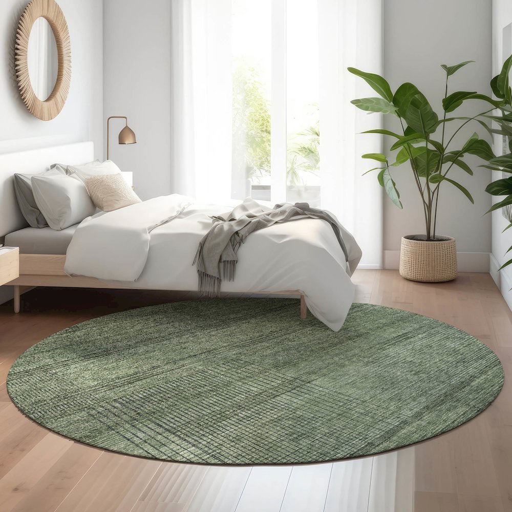 Premium Machine Washable Mayfield AMF820 Olive 8' x 8' Round Rug. Picture 5