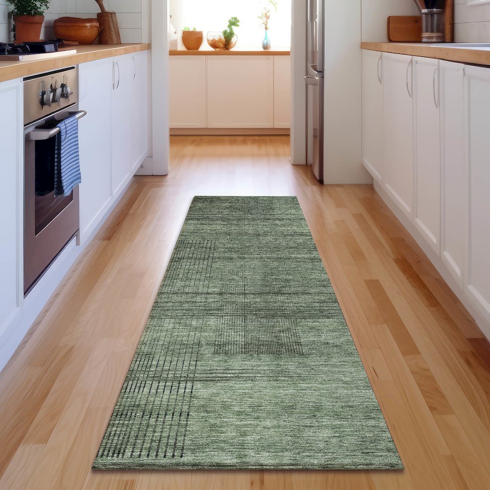 Premium Machine Washable Mayfield AMF820 Olive 2'3" x 7'6" Runner Rug. Picture 5