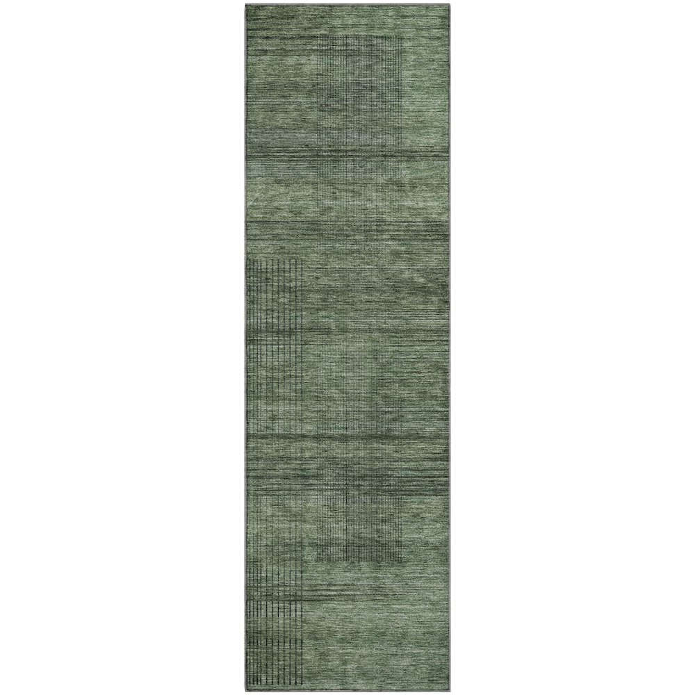 Premium Machine Washable Mayfield AMF820 Olive 2'3" x 7'6" Runner Rug. Picture 1