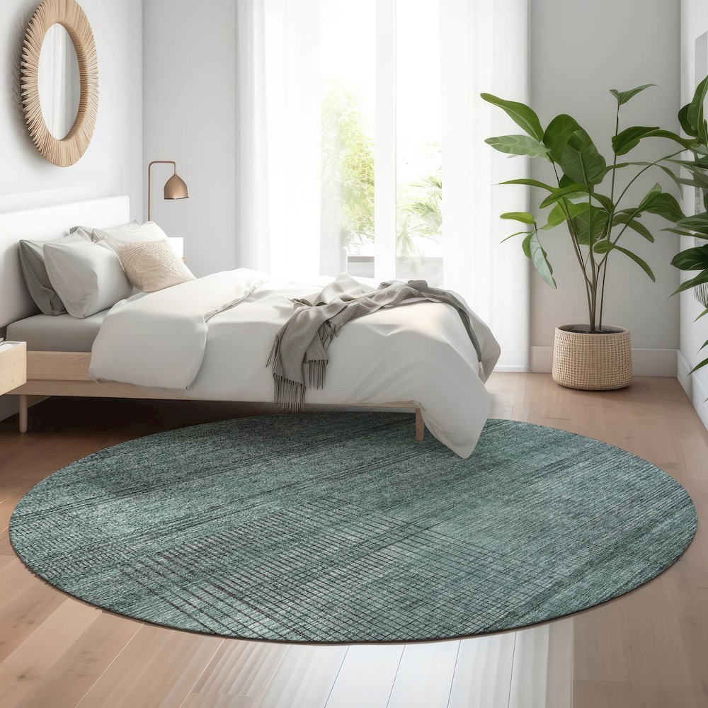 Premium Machine Washable Mayfield AMF820 Teal 8' x 8' Round Rug. Picture 5
