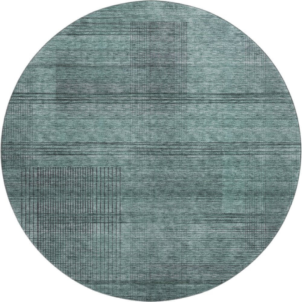 Premium Machine Washable Mayfield AMF820 Teal 8' x 8' Round Rug. Picture 1