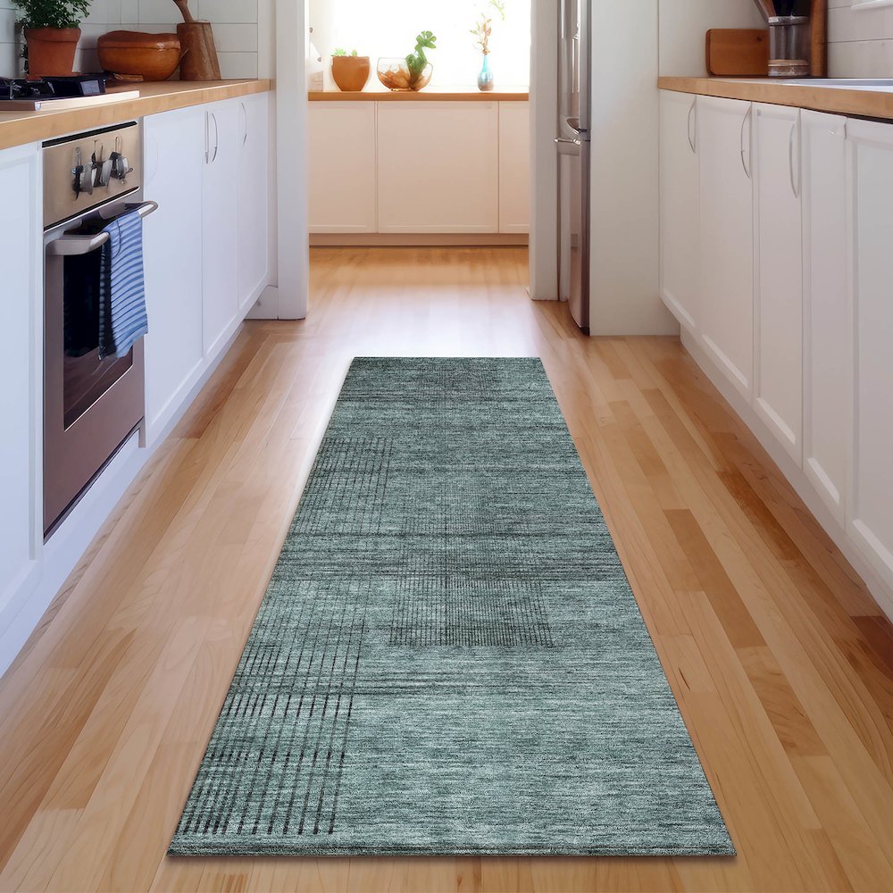 Premium Machine Washable Mayfield AMF820 Teal 2'3" x 7'6" Runner Rug. Picture 5