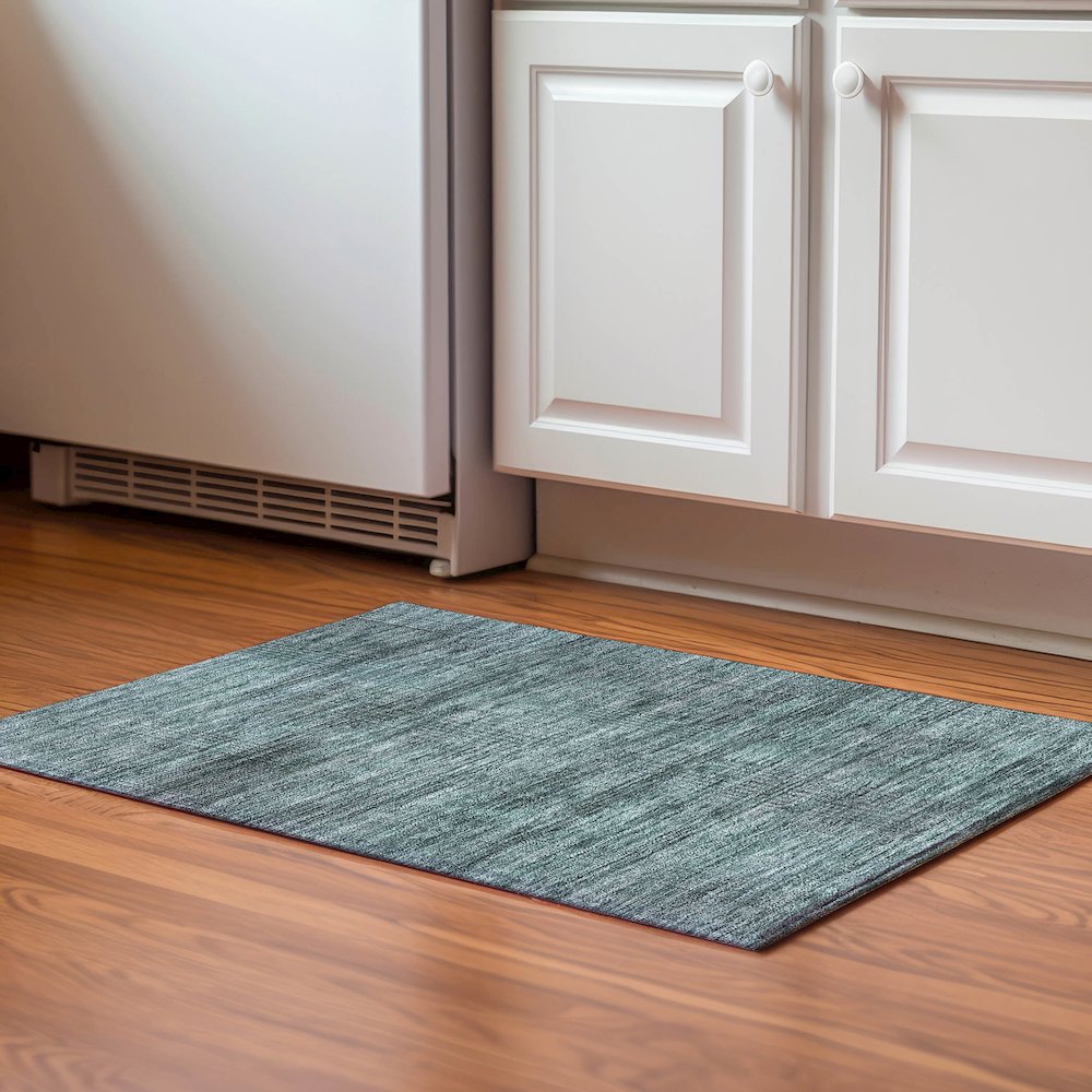Premium Machine Washable Mayfield AMF820 Teal 1'8" x 2'6" Rug. Picture 5