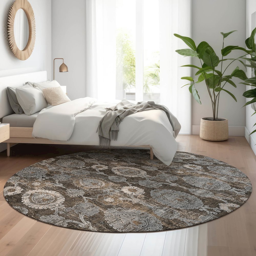 Premium Machine Washable Mayfield AMF821 Chocolate 8' x 8' Round Rug. Picture 5