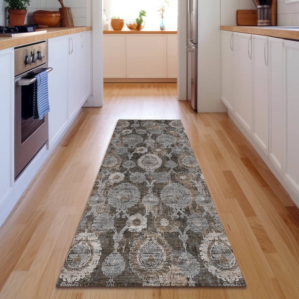 Premium Machine Washable Mayfield AMF821 Chocolate 2'3" x 7'6" Runner Rug. Picture 5