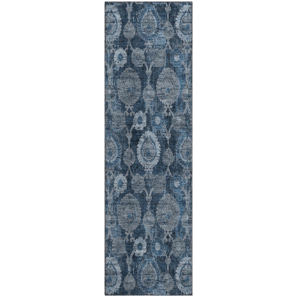 Premium Machine Washable Mayfield AMF821 Navy 2'3" x 7'6" Runner Rug. Picture 1