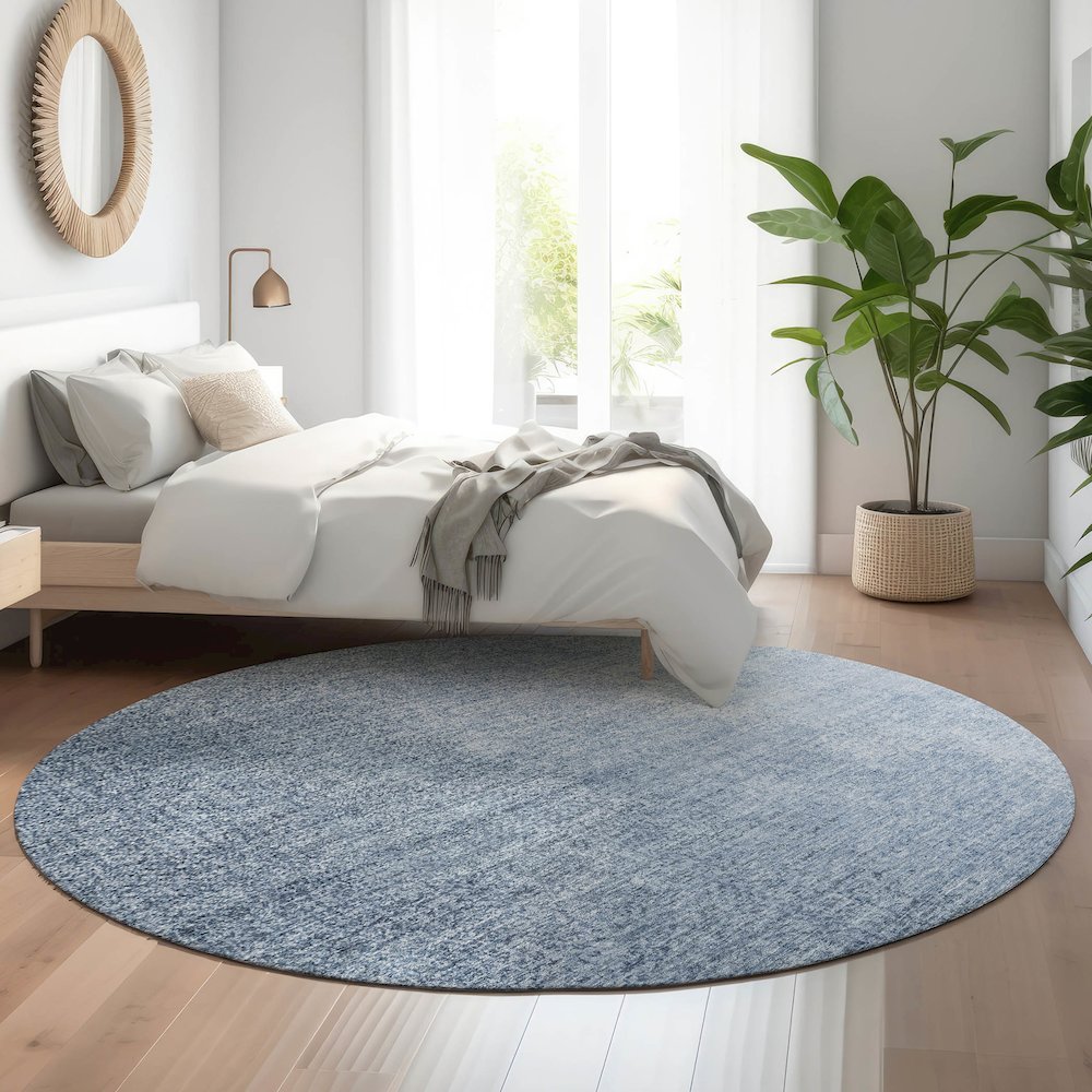 Premium Machine Washable Mayfield AMF822 Blue 8' x 8' Round Rug. Picture 5