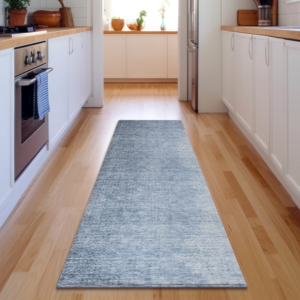 Premium Machine Washable Mayfield AMF822 Blue 2'3" x 7'6" Runner Rug. Picture 5