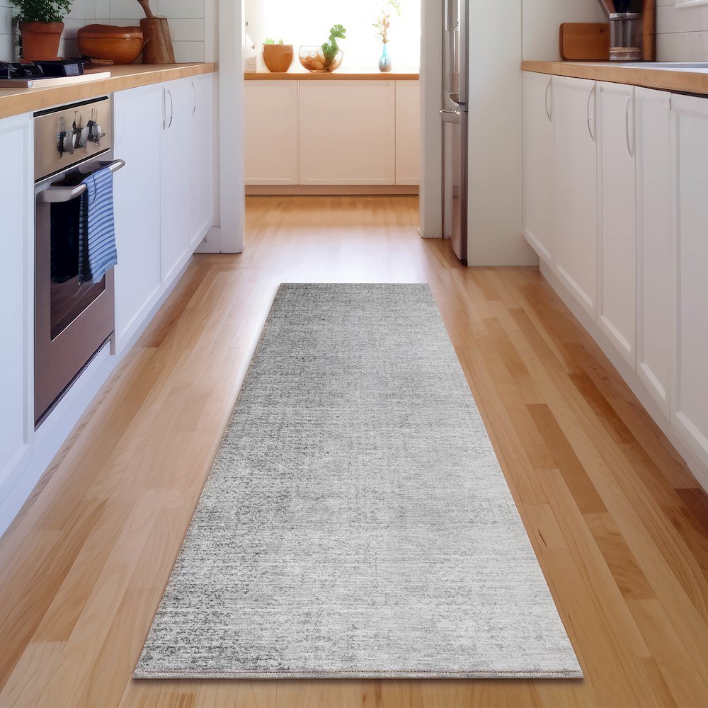 Premium Machine Washable Mayfield AMF822 Gray 2'3" x 7'6" Runner Rug. Picture 5
