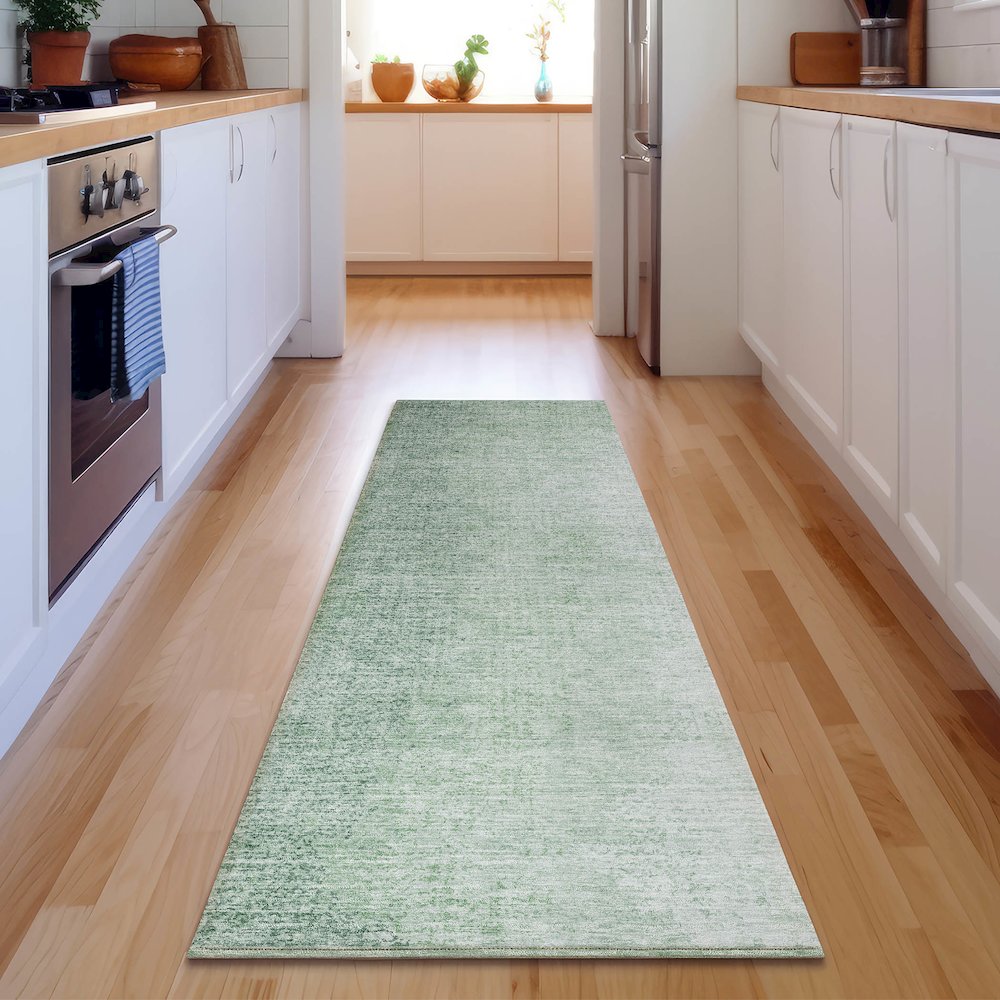 Premium Machine Washable Mayfield AMF822 Green 2'3" x 7'6" Runner Rug. Picture 5