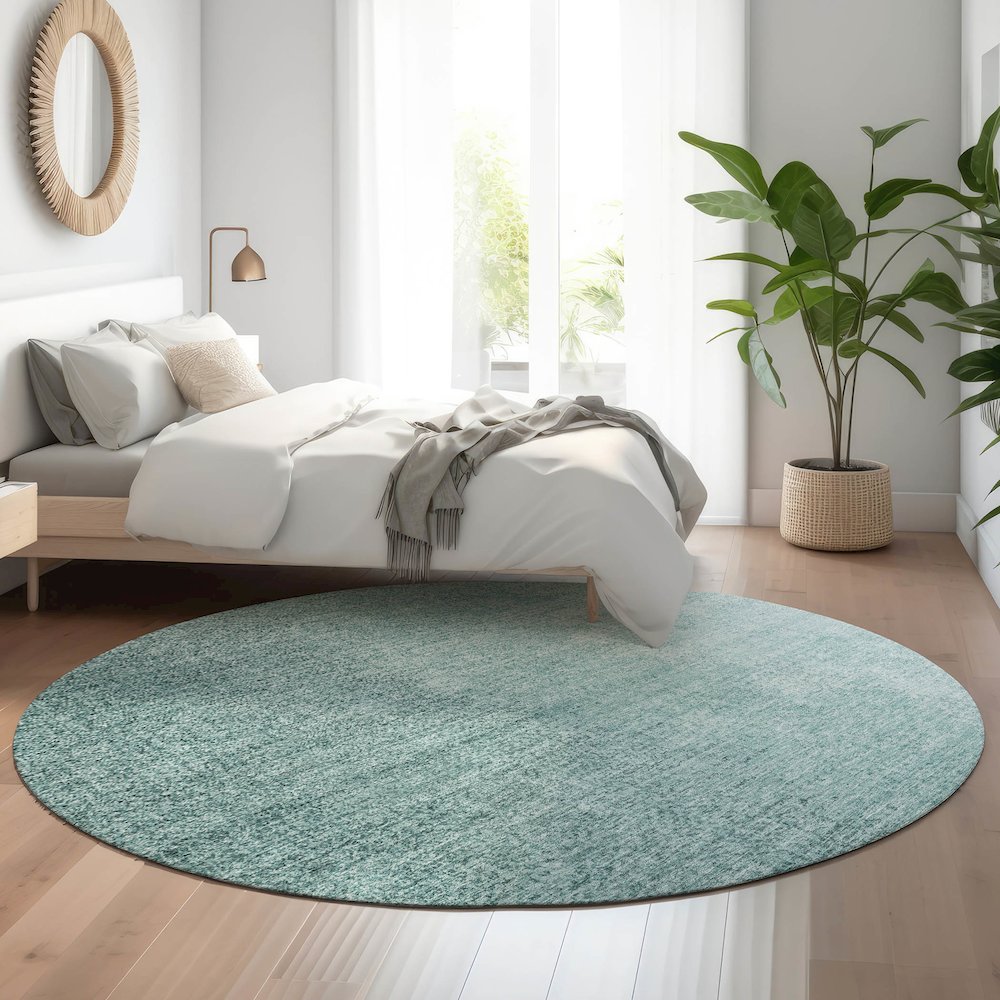 Premium Machine Washable Mayfield AMF822 Teal 8' x 8' Round Rug. Picture 5