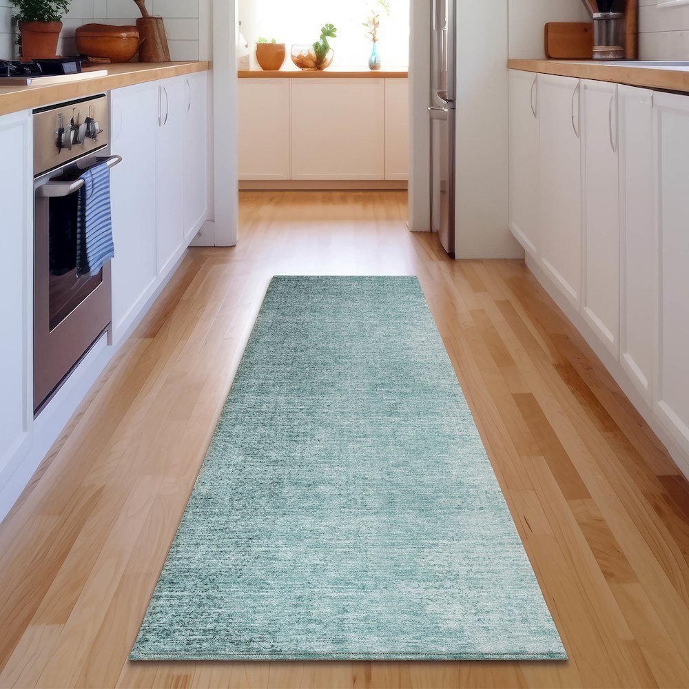 Premium Machine Washable Mayfield AMF822 Teal 2'3" x 7'6" Runner Rug. Picture 5