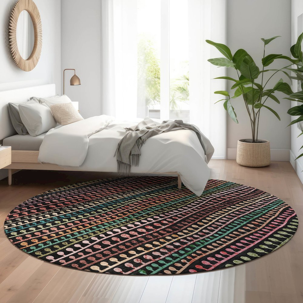 Premium Machine Washable Mayfield AMF823 Black 8' x 8' Round Rug. Picture 5