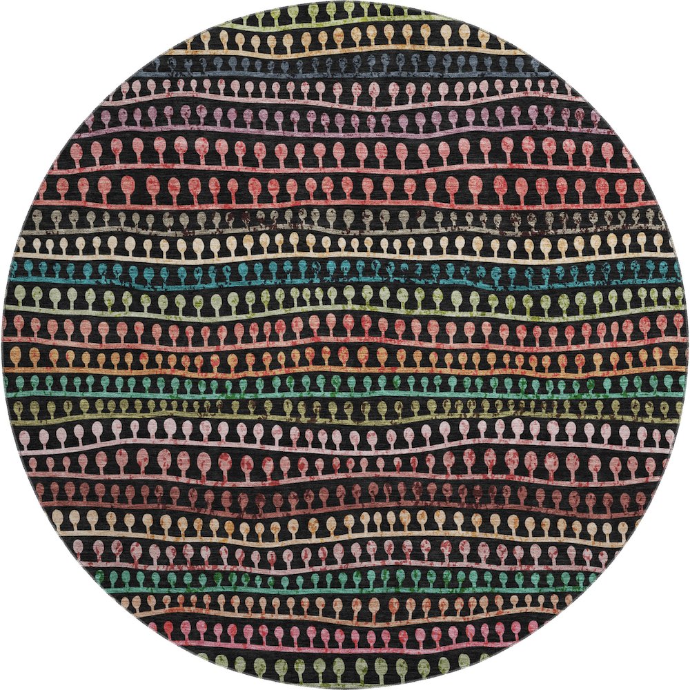 Premium Machine Washable Mayfield AMF823 Black 8' x 8' Round Rug. Picture 1