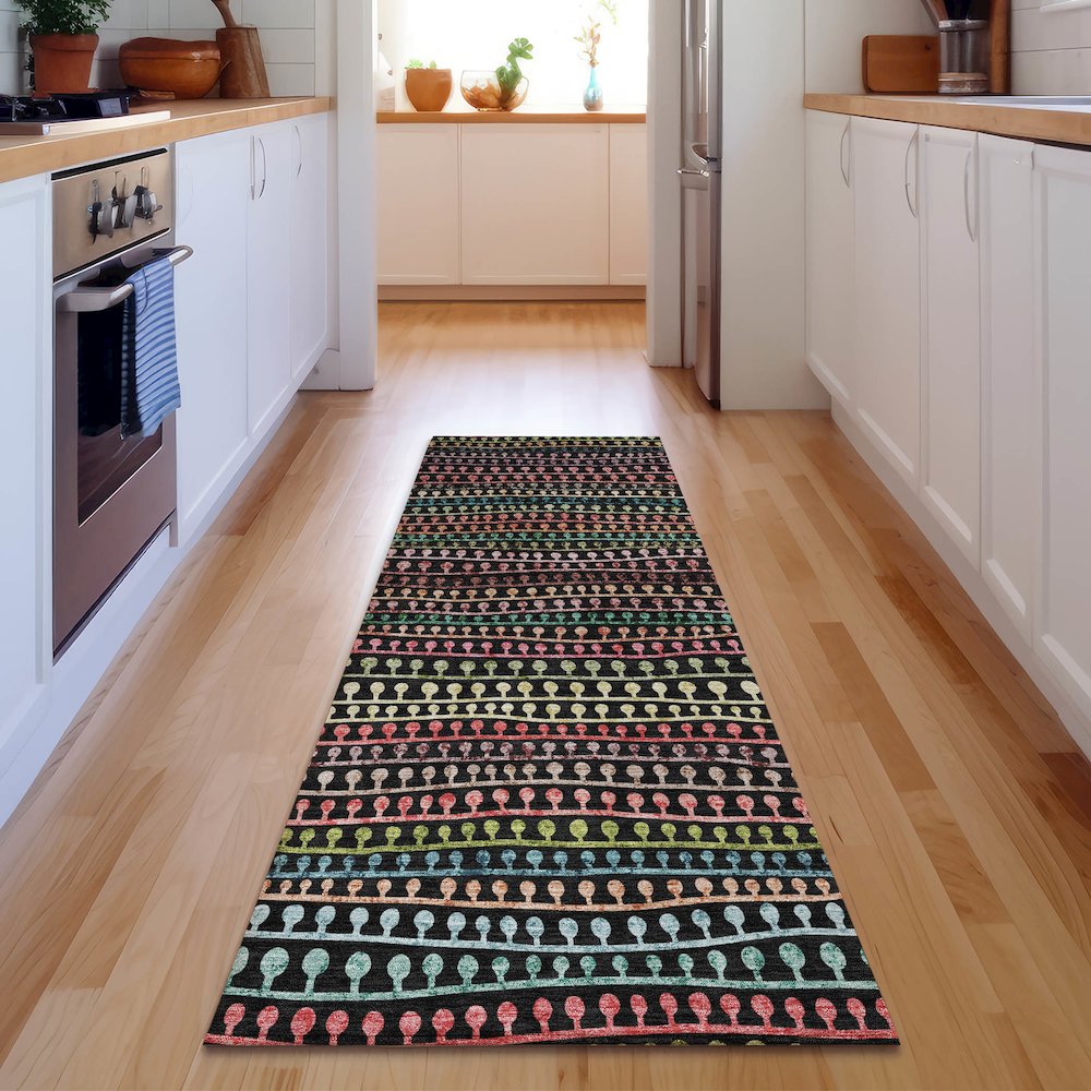 Premium Machine Washable Mayfield AMF823 Black 2'3" x 7'6" Runner Rug. Picture 5