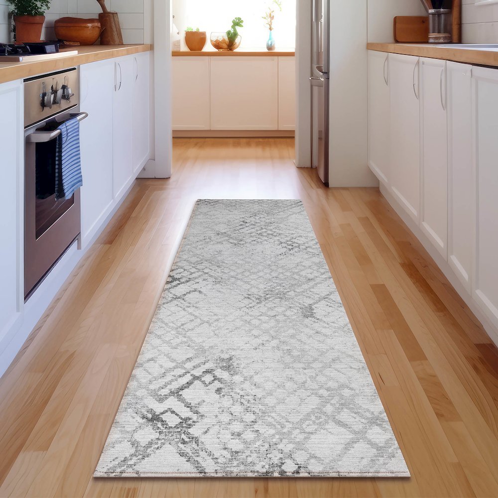 Premium Machine Washable Mayfield AMF824 Gray 2'3" x 7'6" Runner Rug. Picture 5