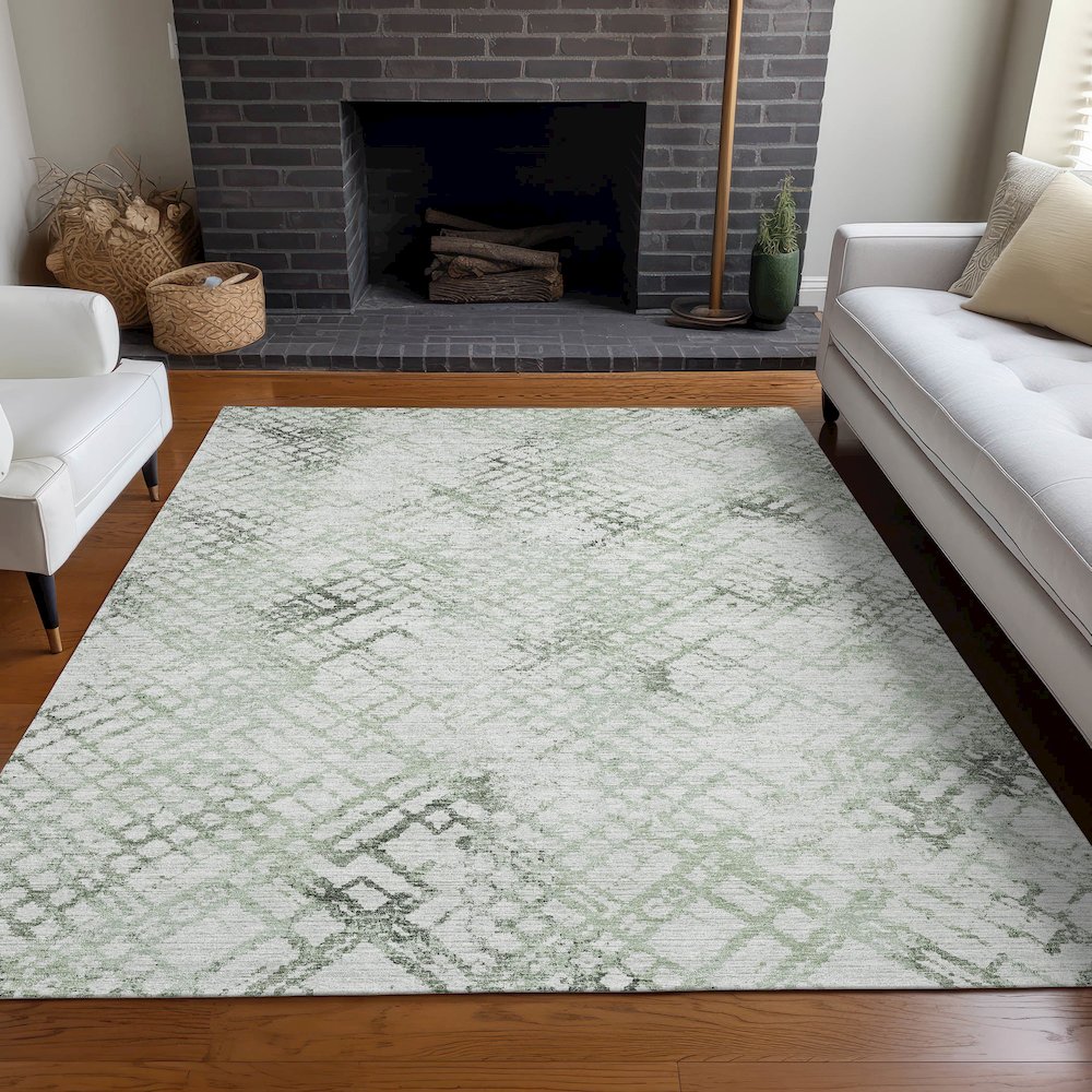 Premium Machine Washable Mayfield AMF824 Green 2'6" x 3'10" Rug. Picture 5