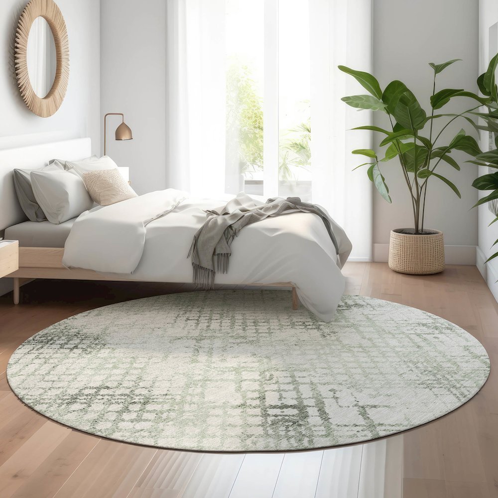Premium Machine Washable Mayfield AMF824 Green 8' x 8' Round Rug. Picture 5