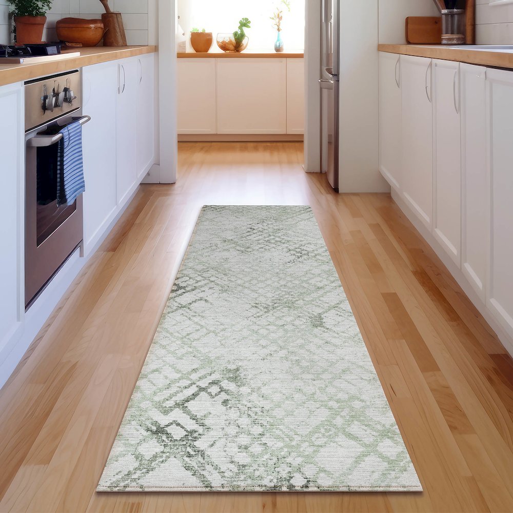 Premium Machine Washable Mayfield AMF824 Green 2'3" x 7'6" Runner Rug. Picture 5