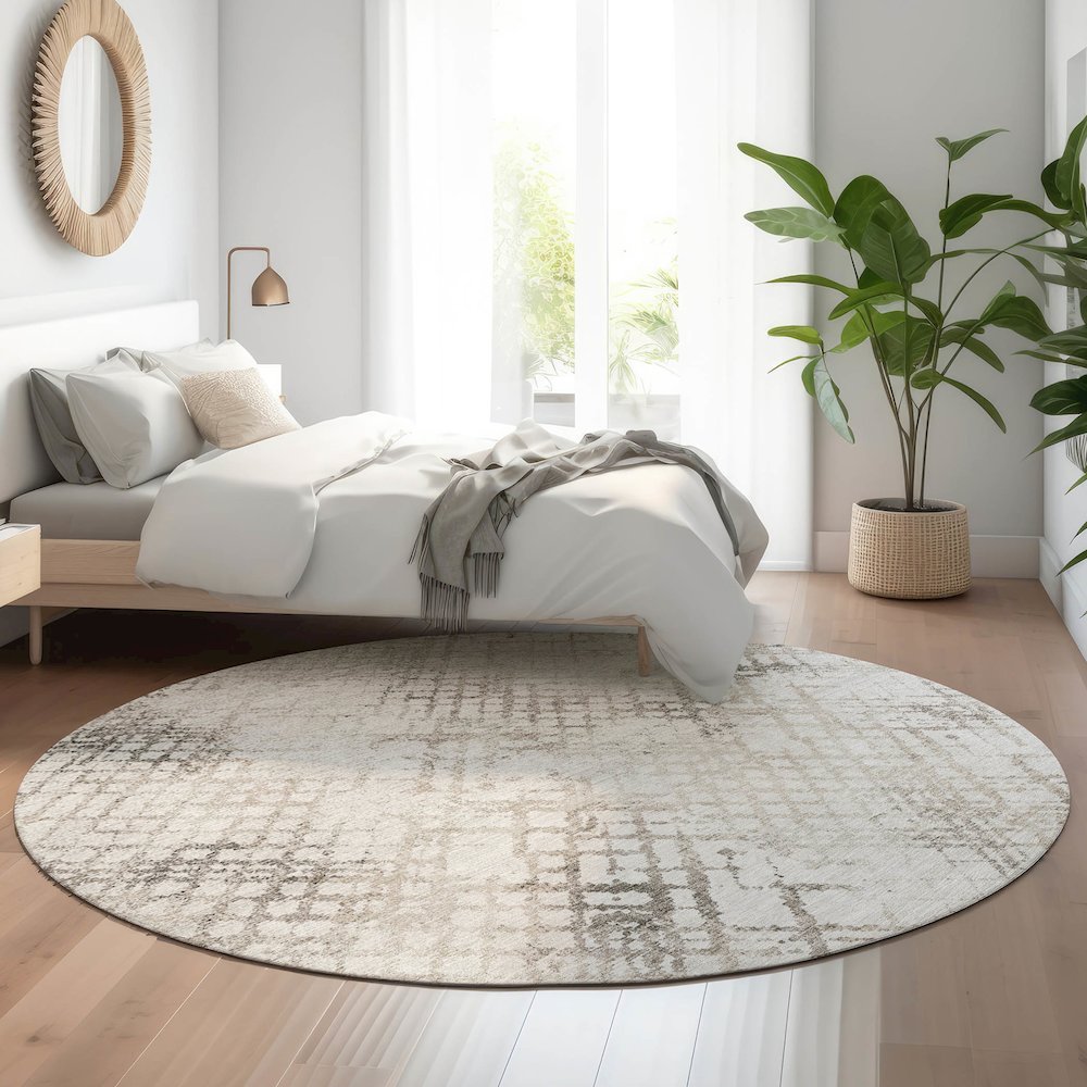 Premium Machine Washable Mayfield AMF824 Taupe 8' x 8' Round Rug. Picture 5