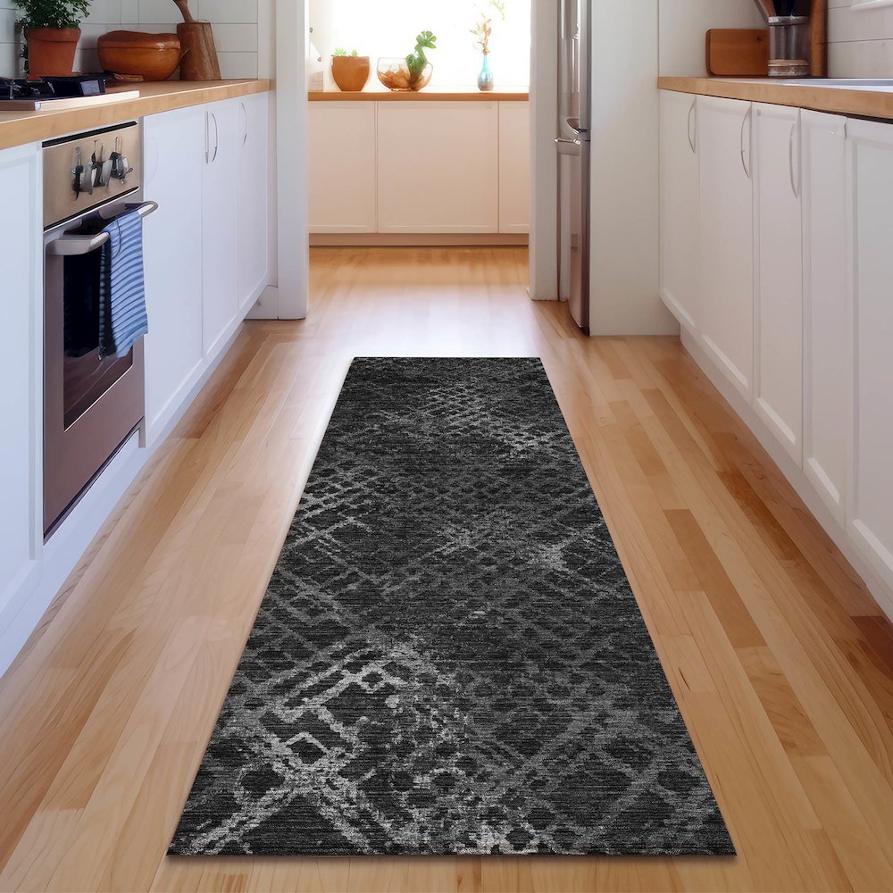 Premium Machine Washable Mayfield AMF825 Charcoal 2'3" x 7'6" Runner Rug. Picture 5