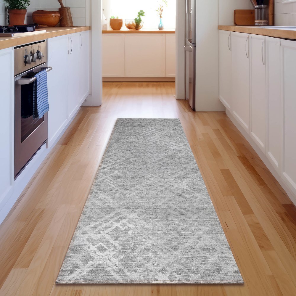 Premium Machine Washable Mayfield AMF825 Gray 2'3" x 7'6" Runner Rug. Picture 5