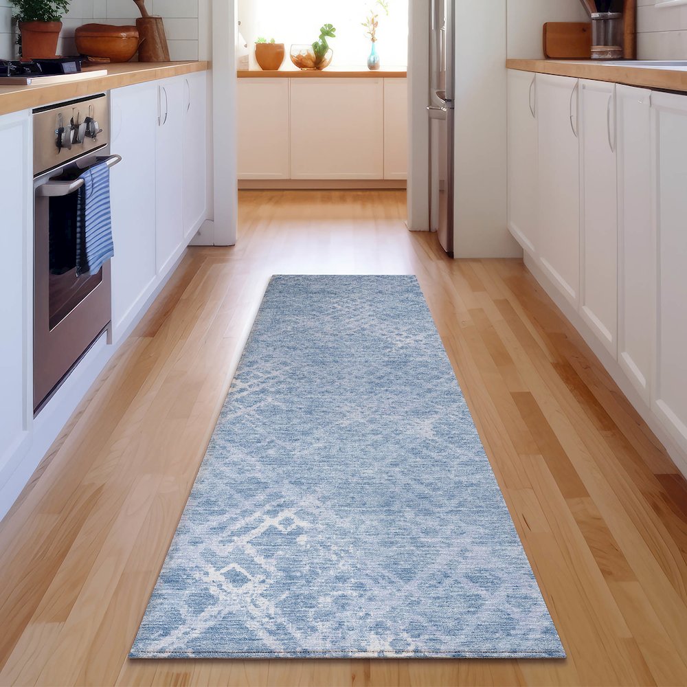 Premium Machine Washable Mayfield AMF825 Sky 2'3" x 7'6" Runner Rug. Picture 5
