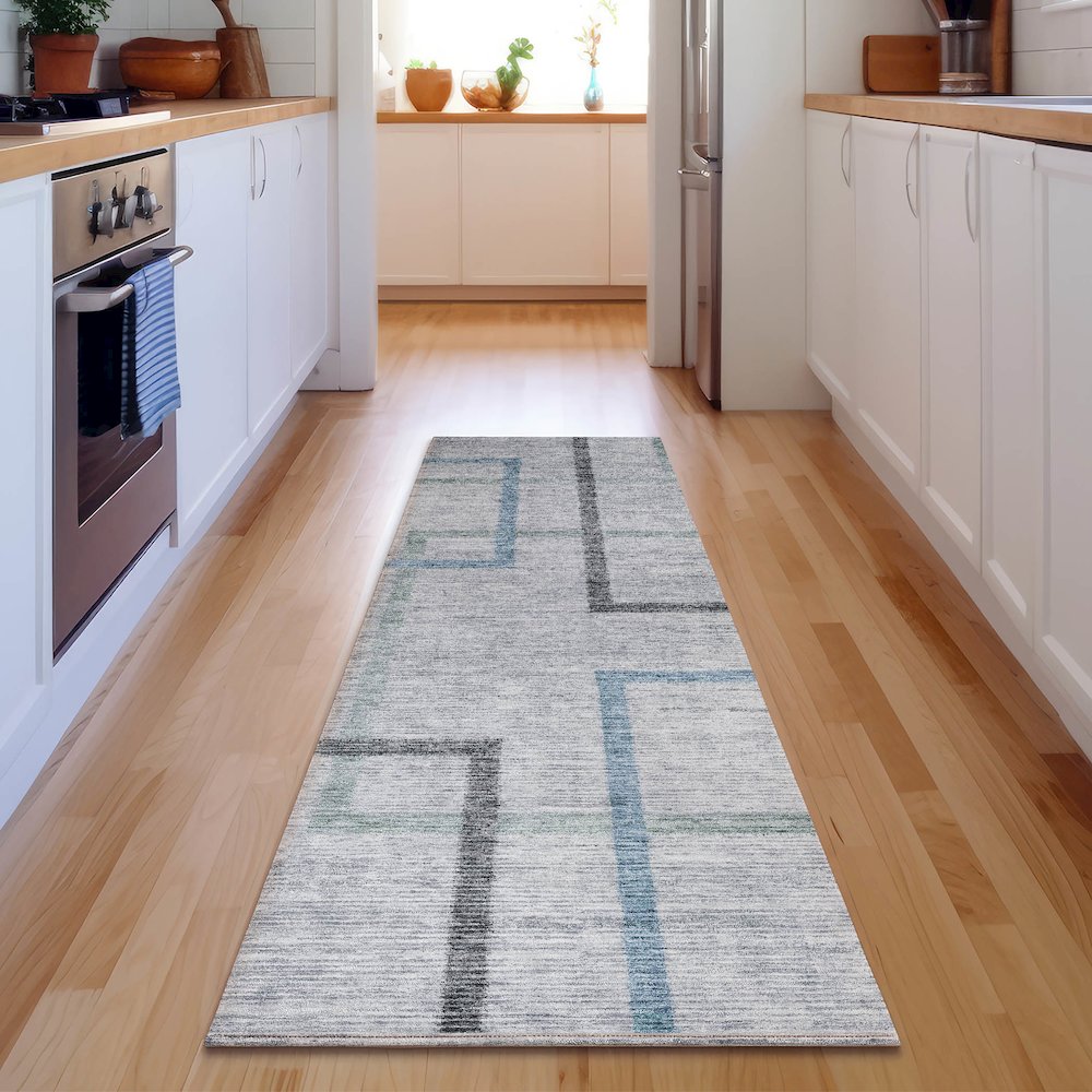 Premium Machine Washable Mayfield AMF826 Gray 2'3" x 7'6" Runner Rug. Picture 5