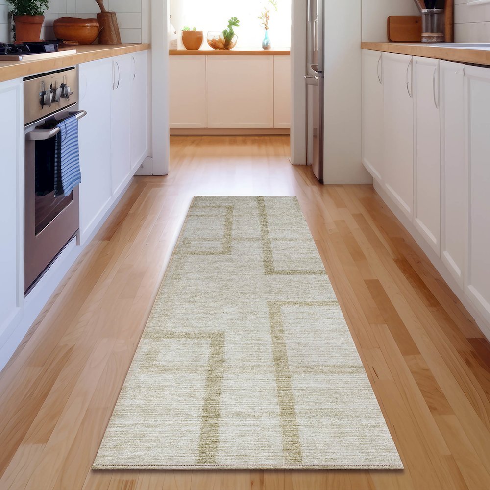 Premium Machine Washable Mayfield AMF827 Beige 2'3" x 7'6" Runner Rug. Picture 5