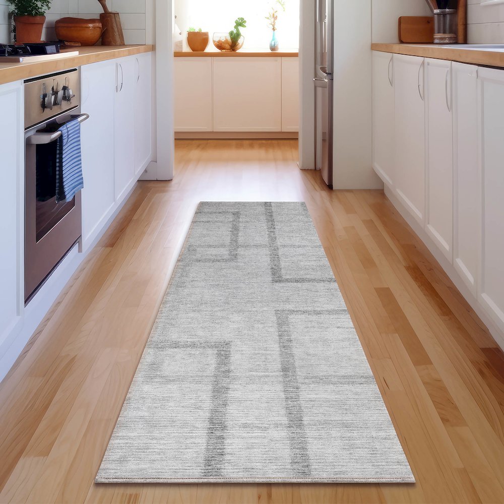 Premium Machine Washable Mayfield AMF827 Gray 2'3" x 7'6" Runner Rug. Picture 5