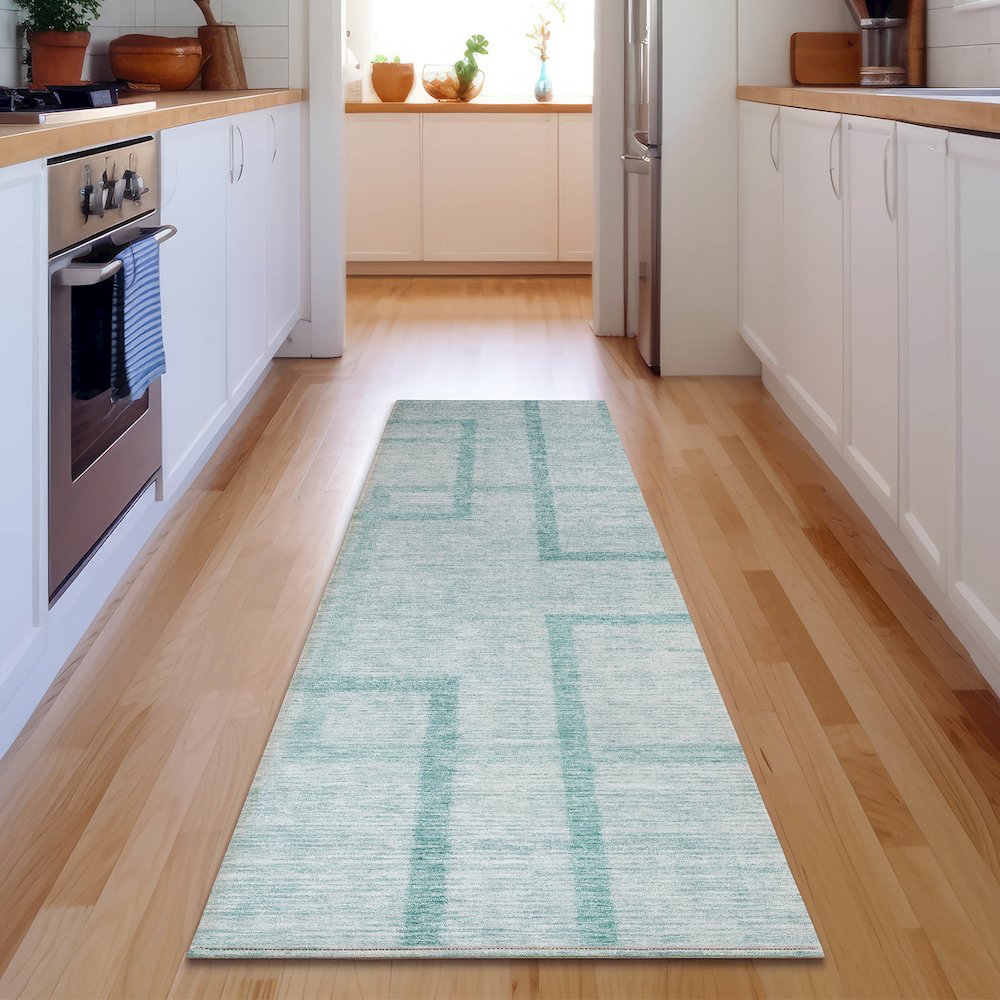 Premium Machine Washable Mayfield AMF827 Teal 2'3" x 7'6" Runner Rug. Picture 5