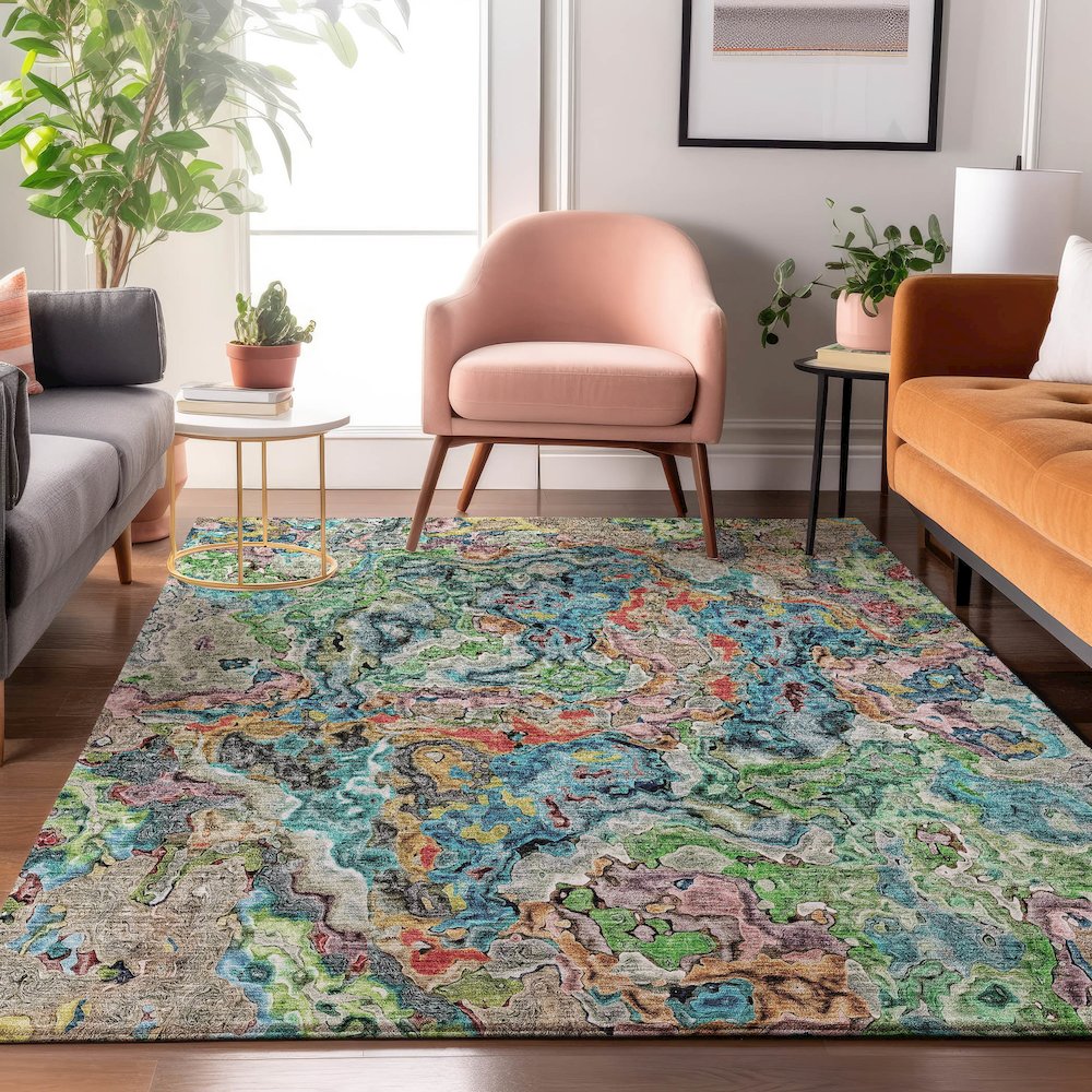 Premium Machine Washable Mayfield AMF829 Blue 2'6" x 3'10" Rug. Picture 5