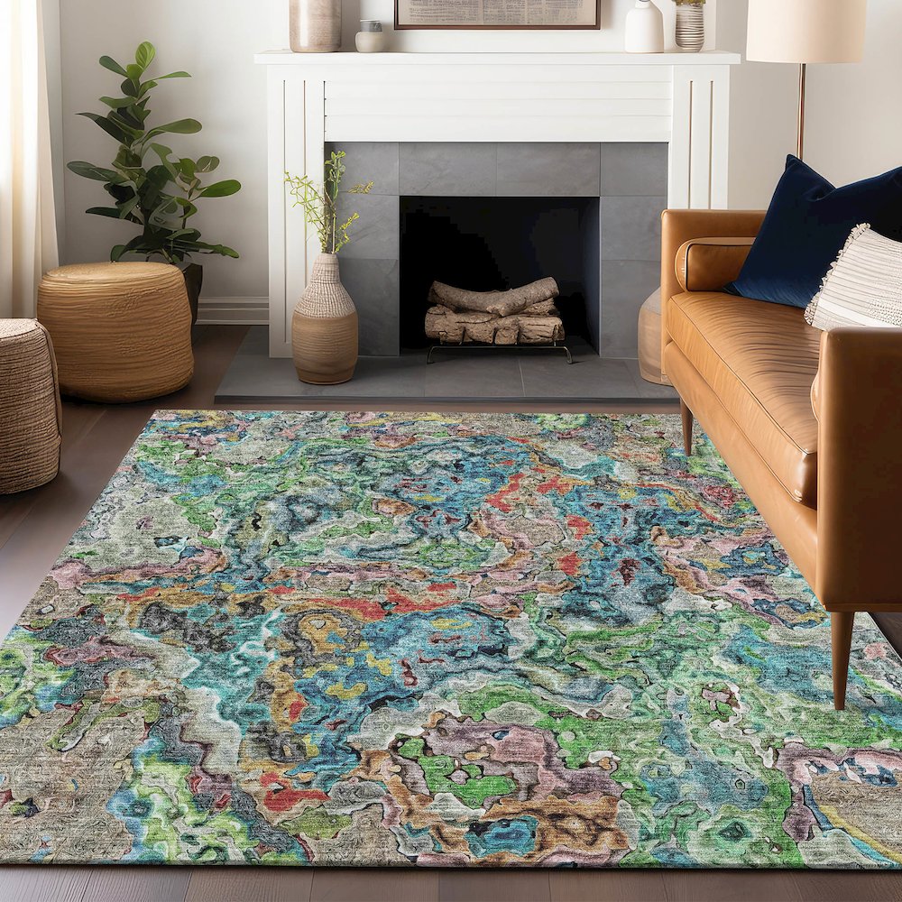 Premium Machine Washable Mayfield AMF829 Blue 2'6" x 3'10" Rug. Picture 6