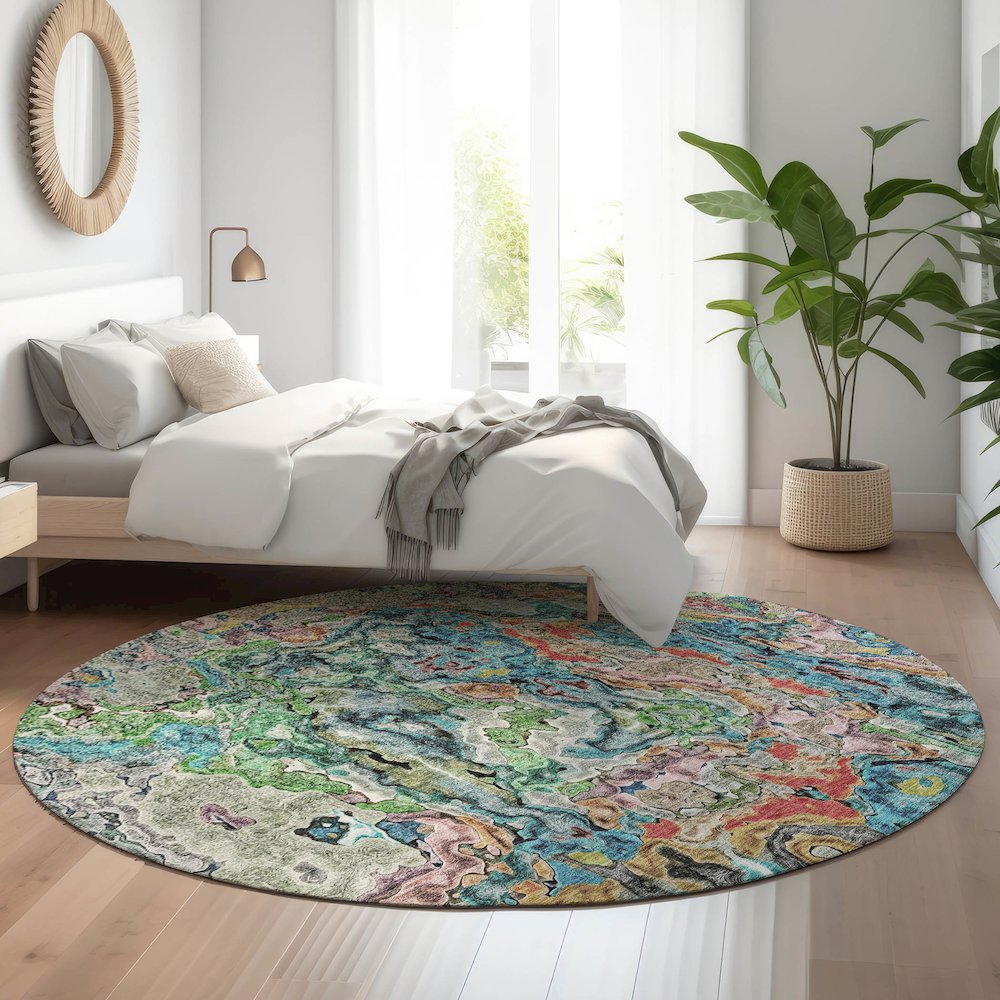 Premium Machine Washable Mayfield AMF829 Blue 8' x 8' Round Rug. Picture 5