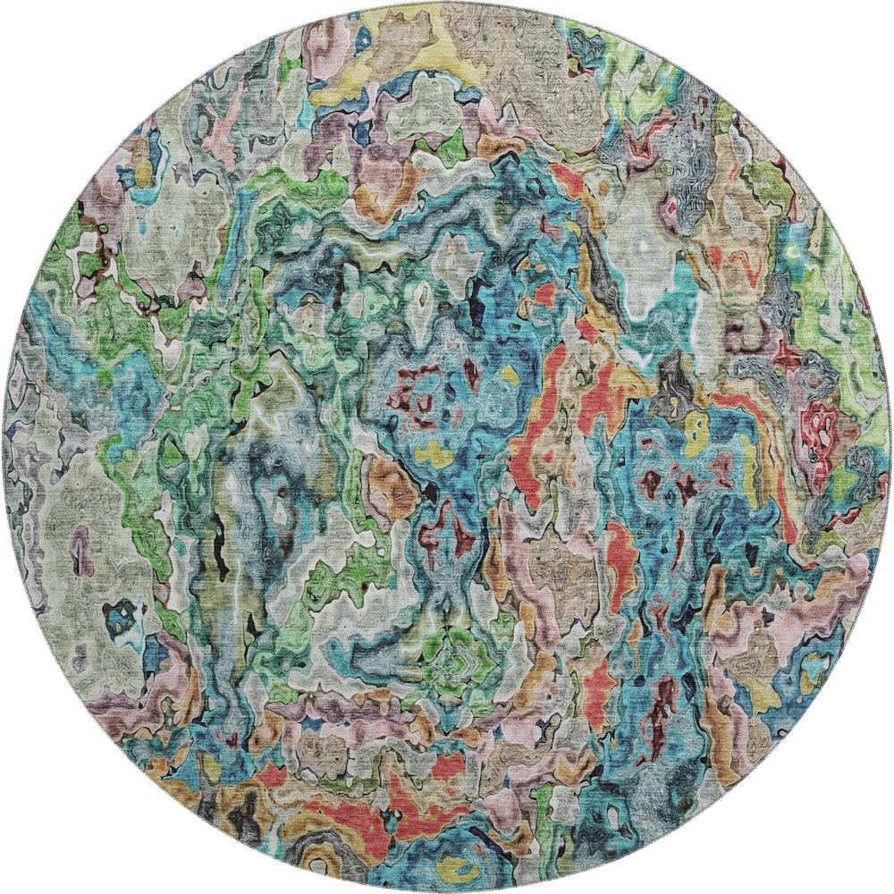Premium Machine Washable Mayfield AMF829 Blue 8' x 8' Round Rug. Picture 1