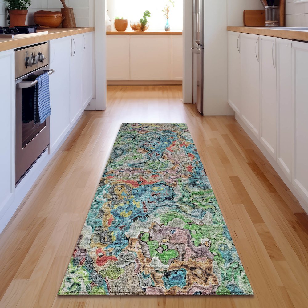 Premium Machine Washable Mayfield AMF829 Blue 2'3" x 7'6" Runner Rug. Picture 5