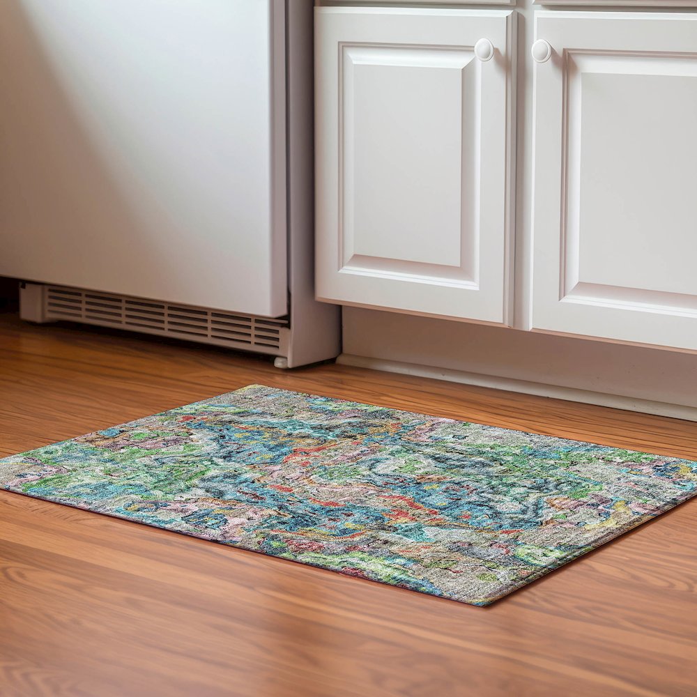 Premium Machine Washable Mayfield AMF829 Blue 1'8" x 2'6" Rug. Picture 5