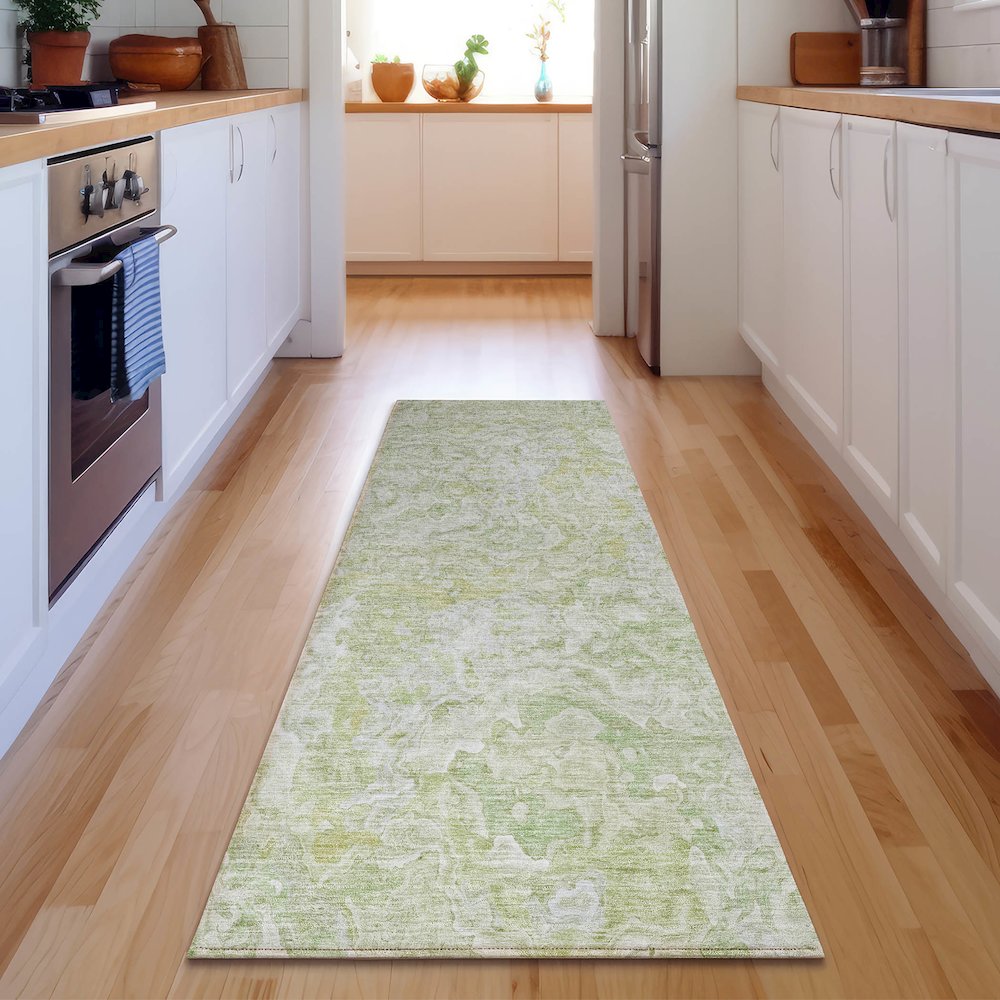 Premium Machine Washable Mayfield AMF829 Green 2'3" x 7'6" Runner Rug. Picture 5