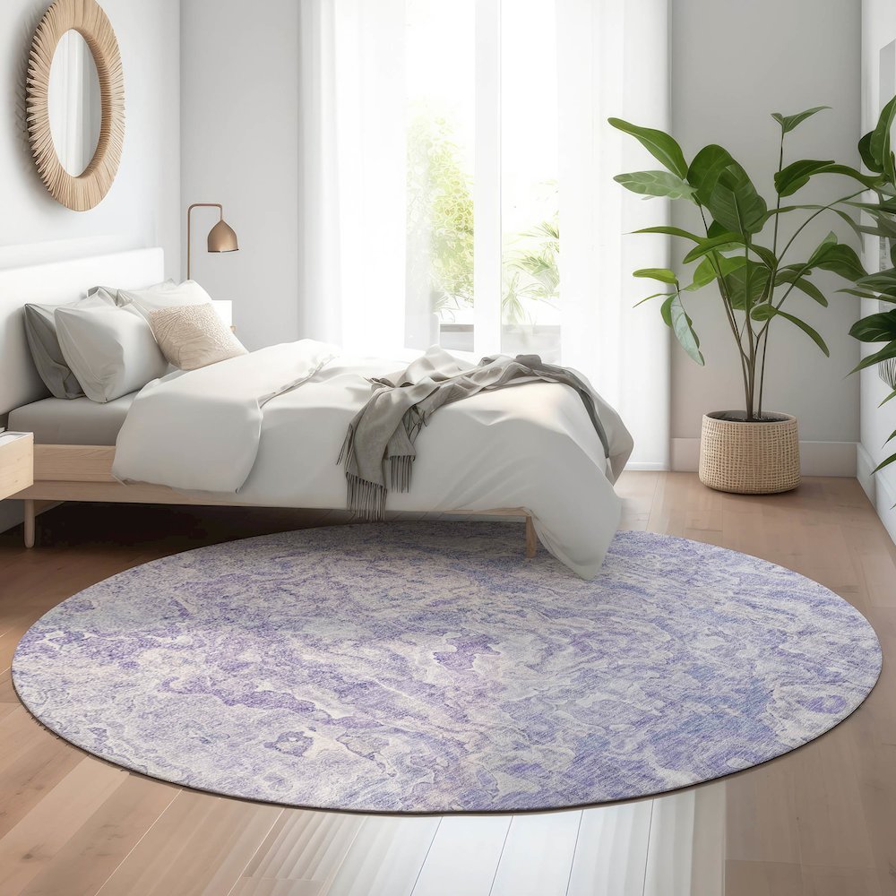 Premium Machine Washable Mayfield AMF829 Plum 8' x 8' Round Rug. Picture 5